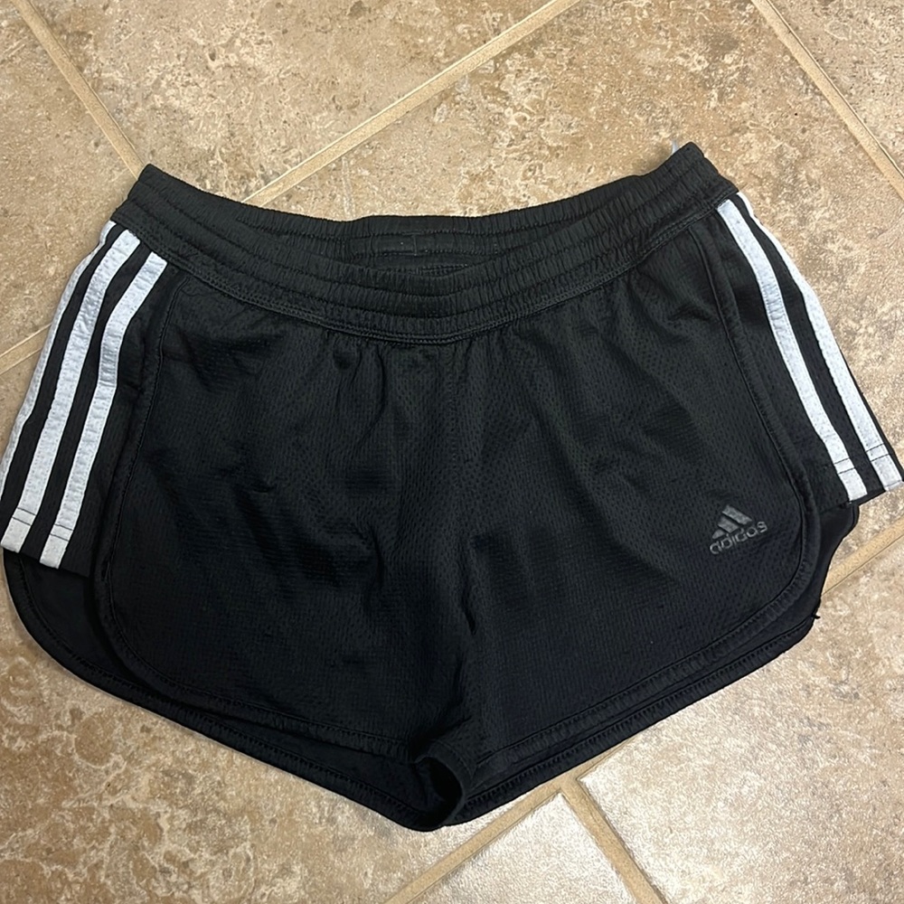 Adidas Black Mesh Running Shorts With White Stripes Size Small